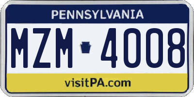 PA license plate MZM4008