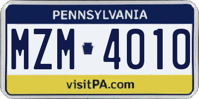 PA license plate MZM4010