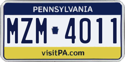 PA license plate MZM4011