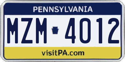 PA license plate MZM4012