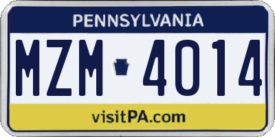 PA license plate MZM4014