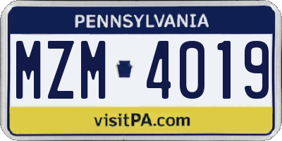 PA license plate MZM4019