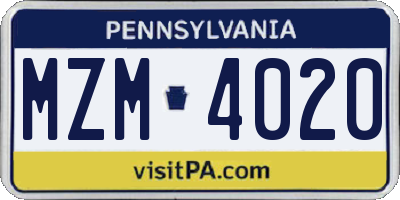PA license plate MZM4020
