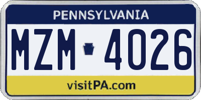 PA license plate MZM4026