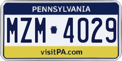 PA license plate MZM4029