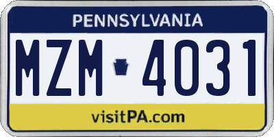 PA license plate MZM4031