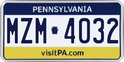 PA license plate MZM4032