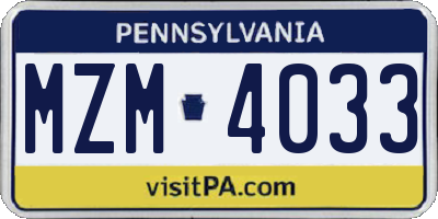 PA license plate MZM4033