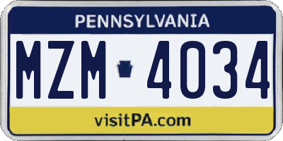 PA license plate MZM4034