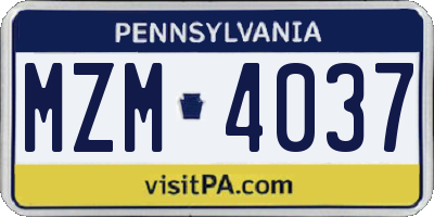 PA license plate MZM4037