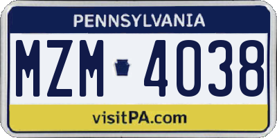 PA license plate MZM4038