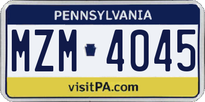 PA license plate MZM4045