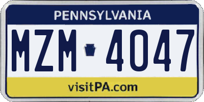 PA license plate MZM4047