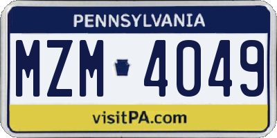 PA license plate MZM4049