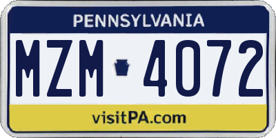 PA license plate MZM4072