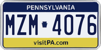 PA license plate MZM4076
