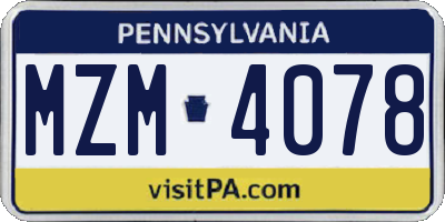 PA license plate MZM4078