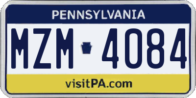 PA license plate MZM4084
