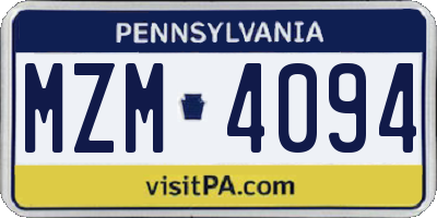 PA license plate MZM4094