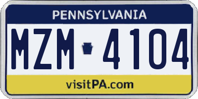 PA license plate MZM4104