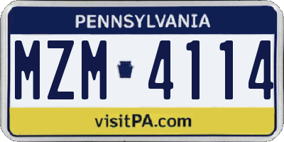 PA license plate MZM4114