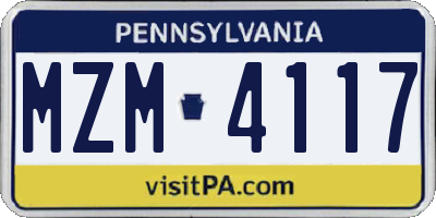 PA license plate MZM4117