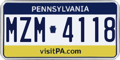 PA license plate MZM4118