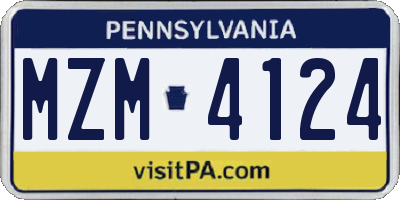 PA license plate MZM4124