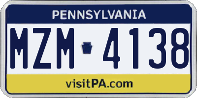 PA license plate MZM4138