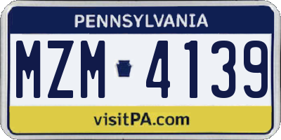 PA license plate MZM4139