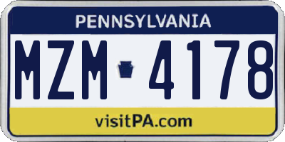 PA license plate MZM4178