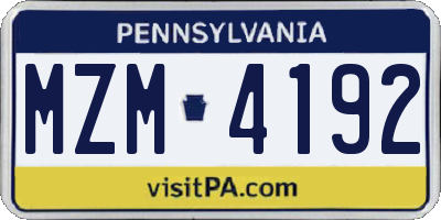 PA license plate MZM4192