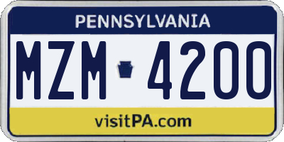 PA license plate MZM4200