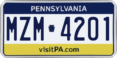 PA license plate MZM4201