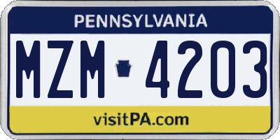 PA license plate MZM4203