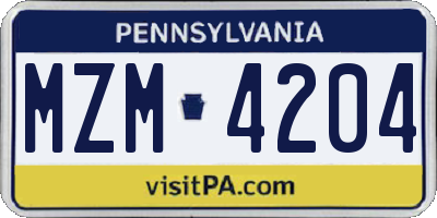 PA license plate MZM4204