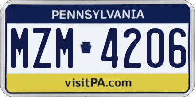 PA license plate MZM4206