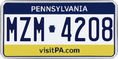 PA license plate MZM4208