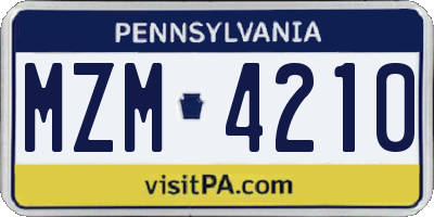 PA license plate MZM4210