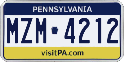PA license plate MZM4212