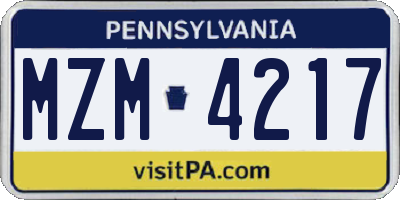 PA license plate MZM4217