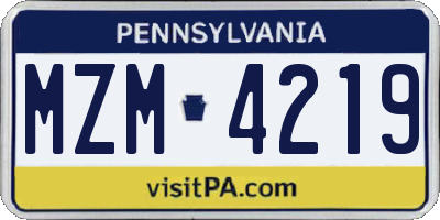 PA license plate MZM4219
