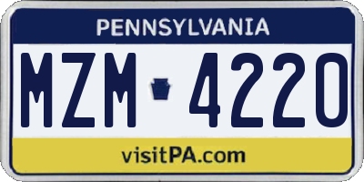 PA license plate MZM4220