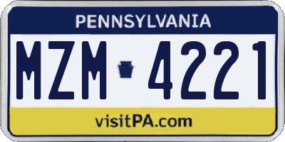 PA license plate MZM4221