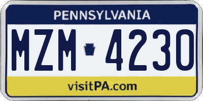 PA license plate MZM4230