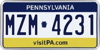PA license plate MZM4231