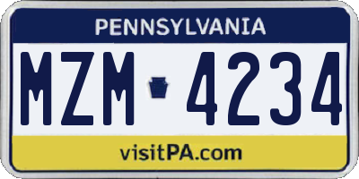 PA license plate MZM4234