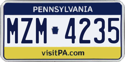 PA license plate MZM4235