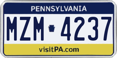 PA license plate MZM4237