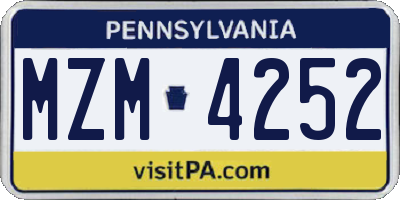 PA license plate MZM4252